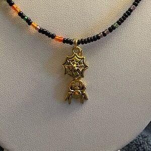🎃🕷️🕸️Hand beaded necklace with spider and web charms🎃🕷️🕸️